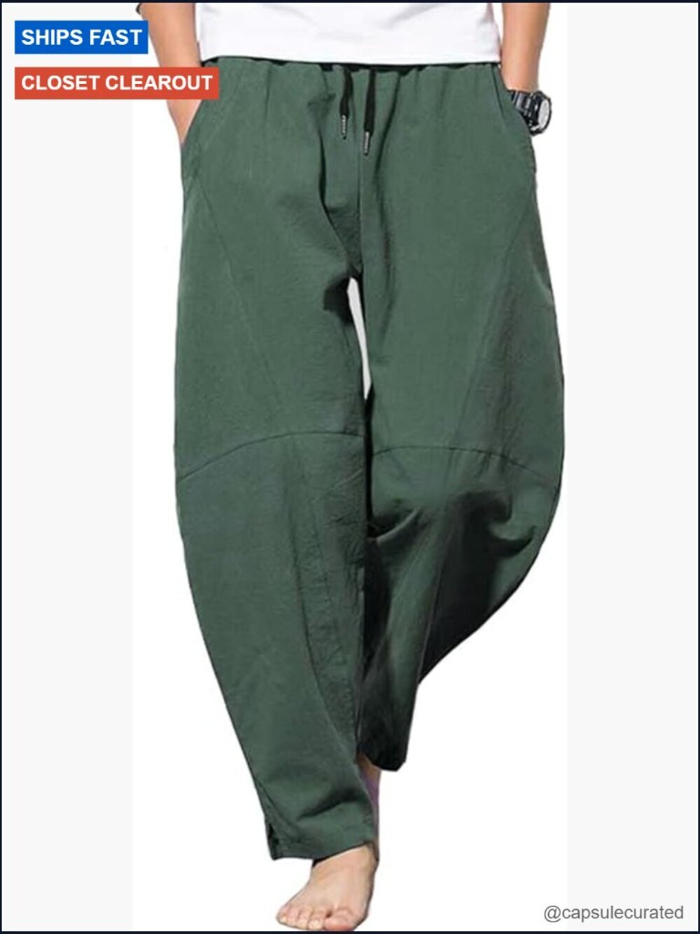 Cotton Linen Drawstring Pants Elastic Waist Casual Summer Beach Trousers